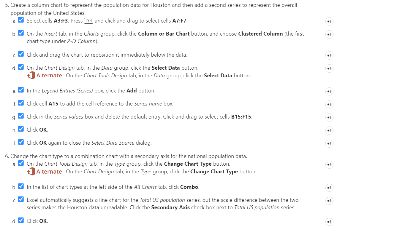 5. Create a column chart to represent the population data for