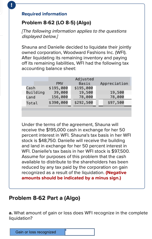 inventory and paying off its remaining liabilities, WFI had the following tax