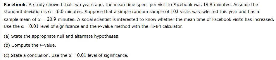 Please explain Facebook: A study showed that two years ago, the mean