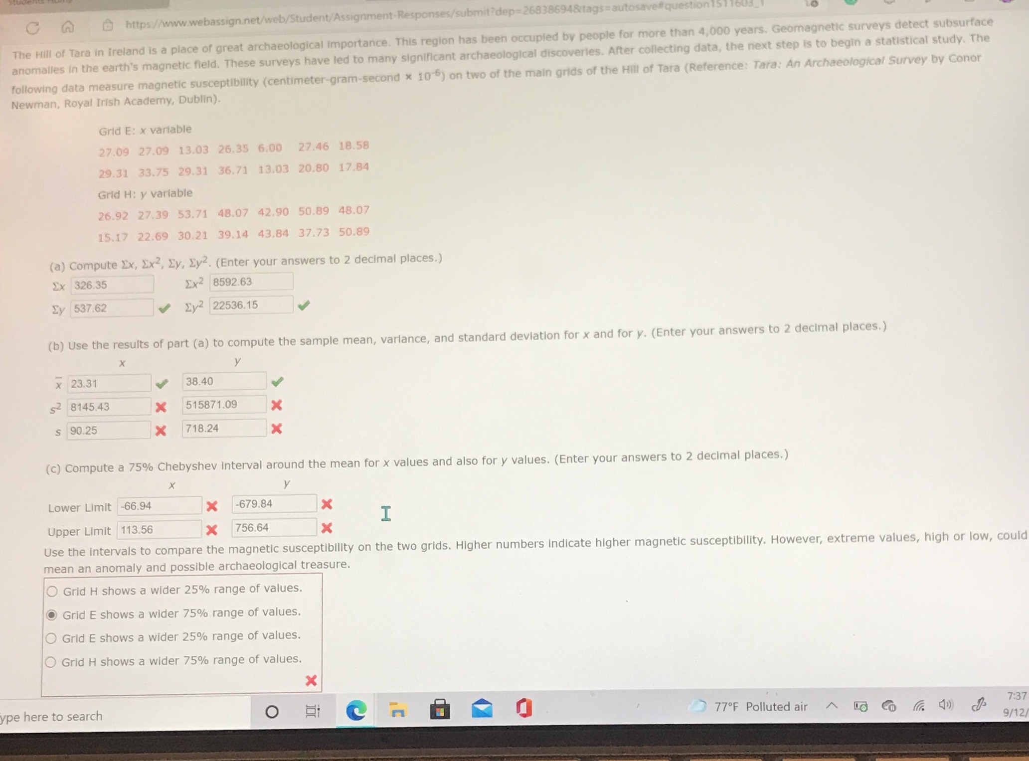 I also need help with finding the Compute the sample coefficient of