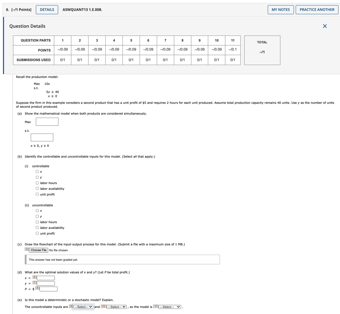 Details X QUESTION PARTS 2 11 TOTAL POINTS -/0.09 -/0.09 -/0.09 -/0.09
