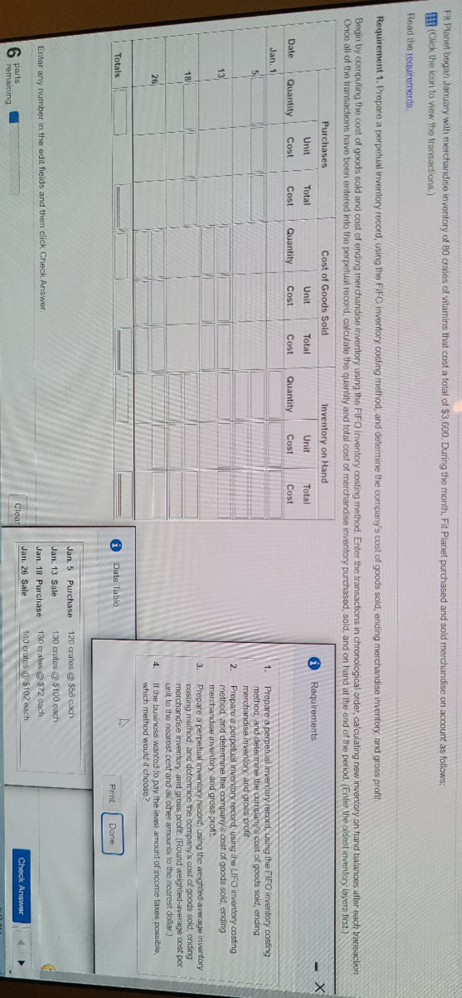 the data table and the requirements in the same picture Fil Planet