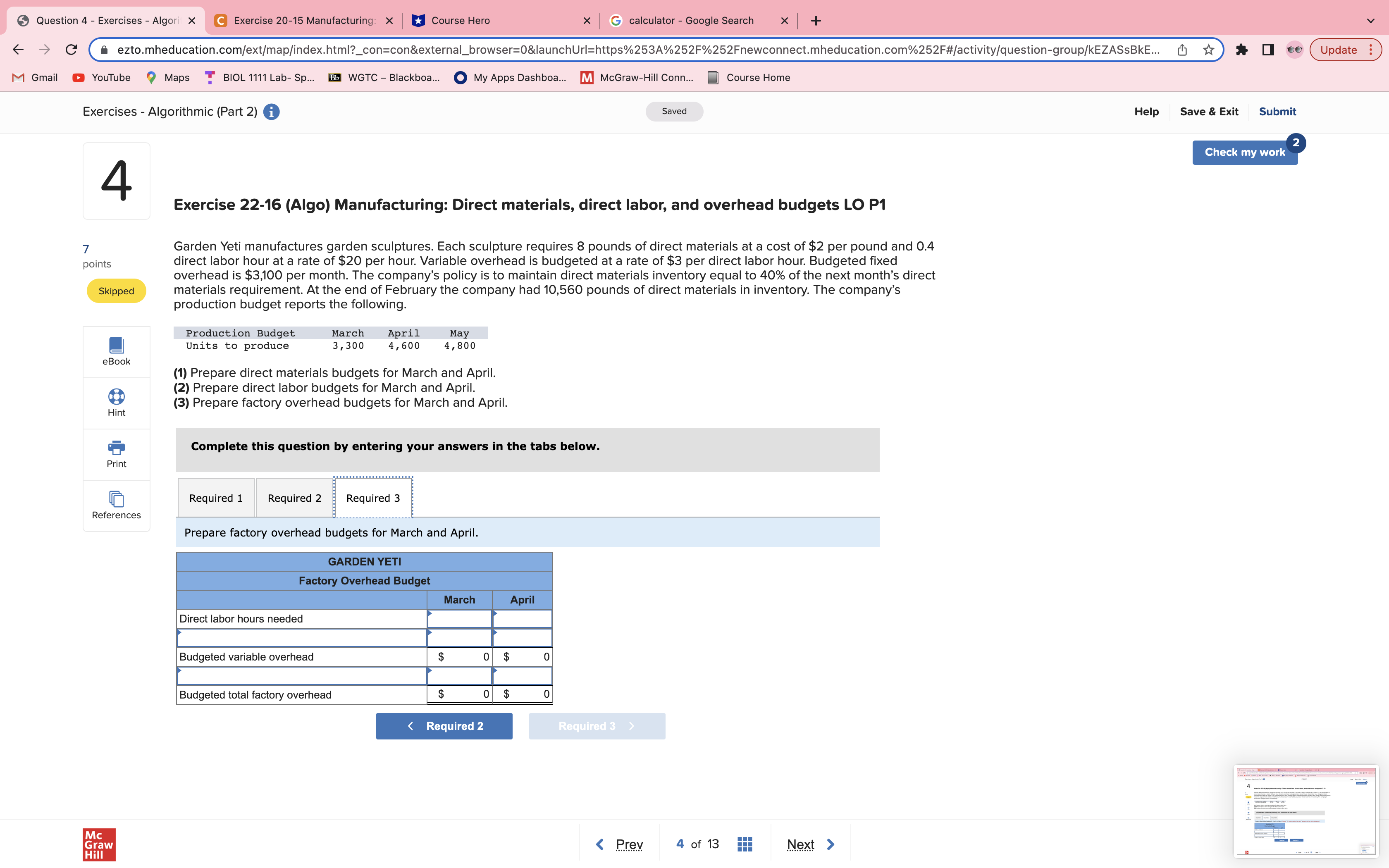 Save & Exit Submit Check my work P Exercise 22-16 (Algo) Manufacturing: