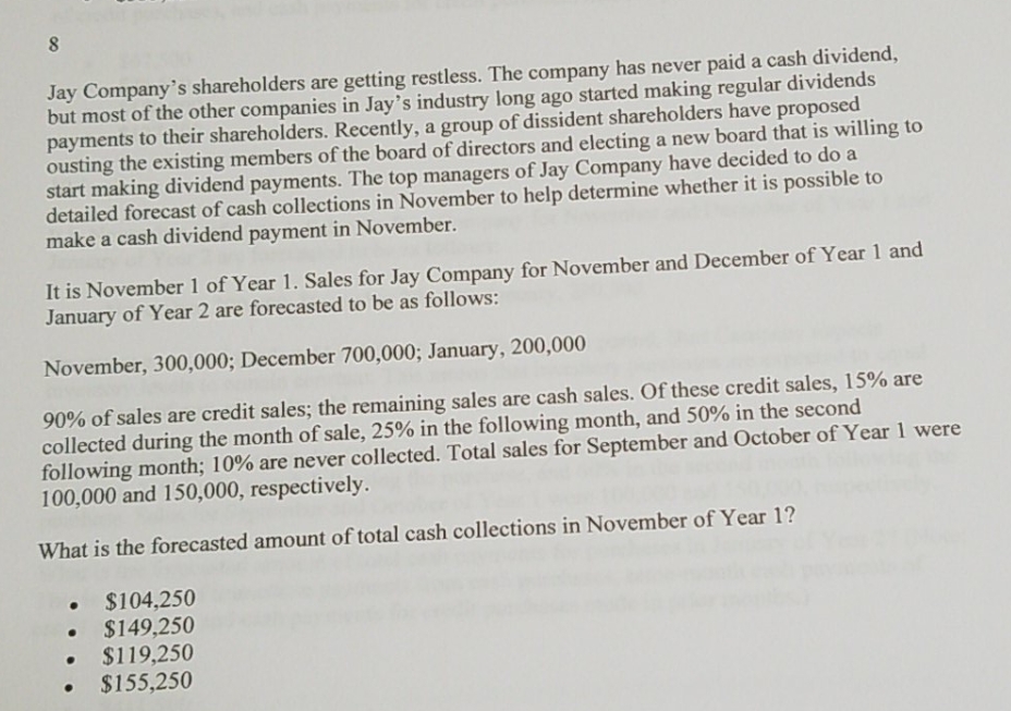 I need help please Jay Company's shareholders are getting restless. The company