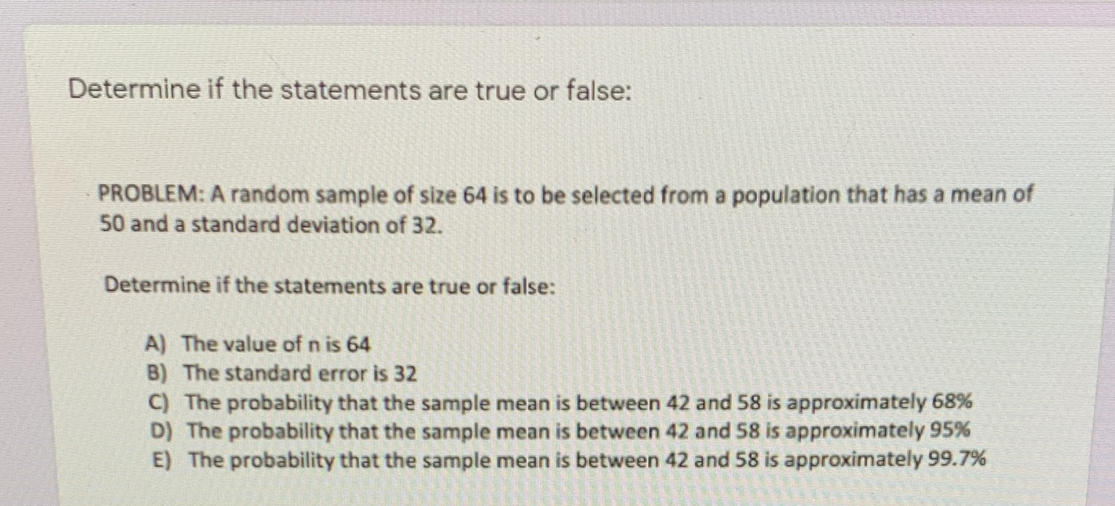  Determine if the statements are true or false: PROBLEM: A random
