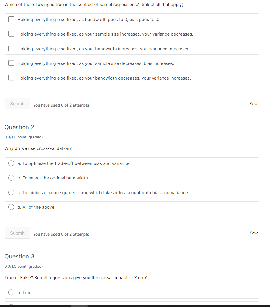 the following is true in the context of kernel regressions? {Select all