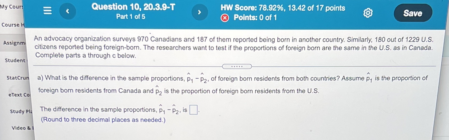 Question 10I need the answer to the difference in the sample proportions