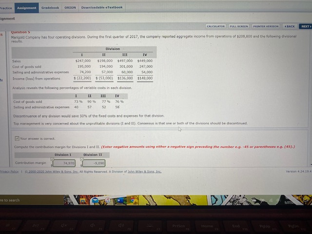 BACK question s Marigold Company has four operating divisions. During the first