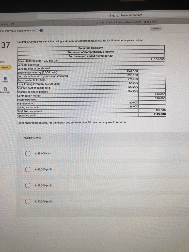 Would you please work out the problem. Take note of the sentence
