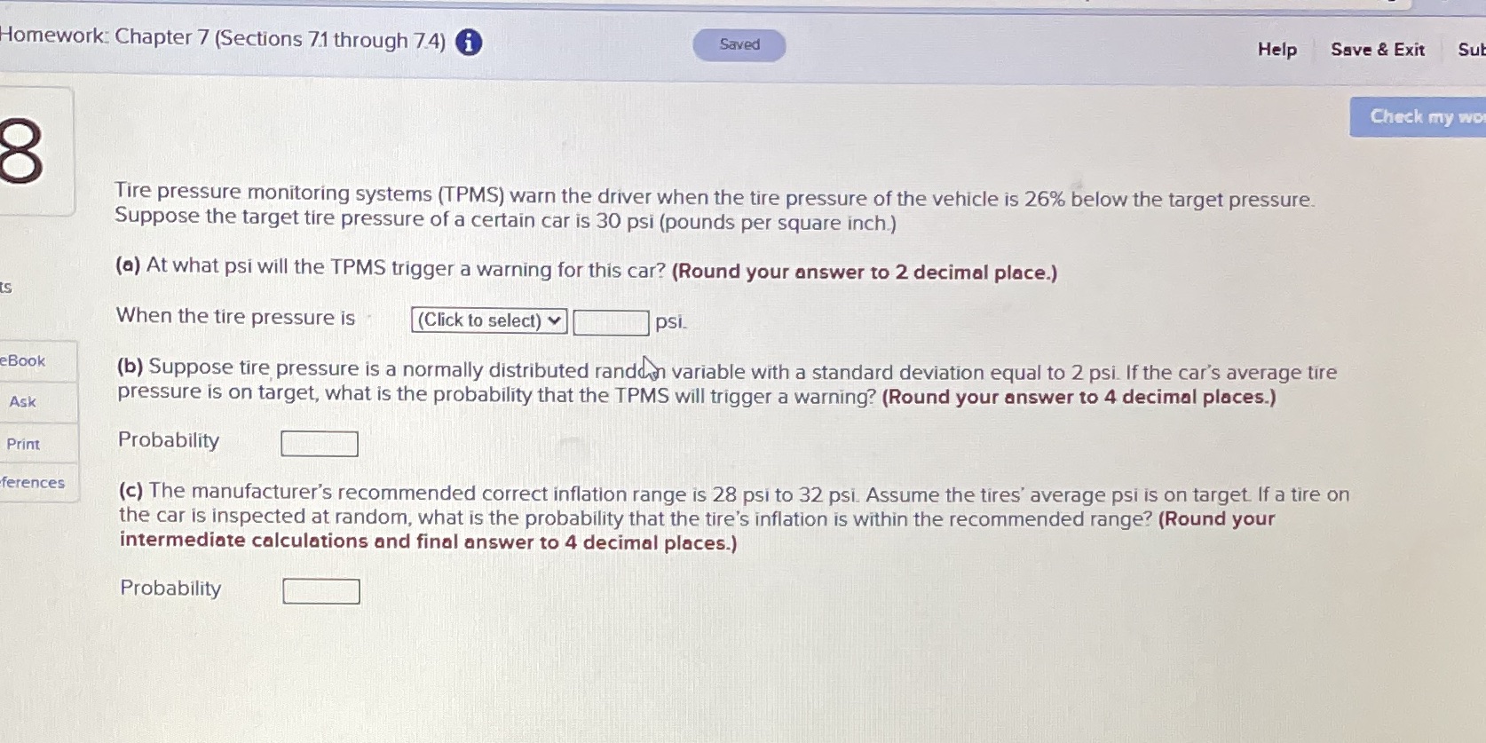  Homework Chapter 7 (Sections 71 through 7.4) i Saved Help Save
