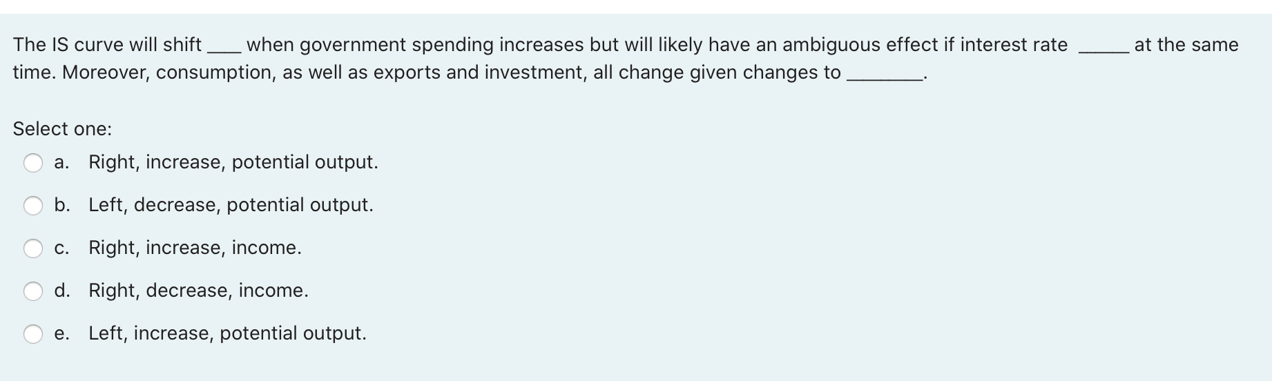 The IS curve will shift when government spending increases but will