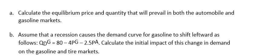 used automobiles and gasoline. The following supply and demand functions represent both