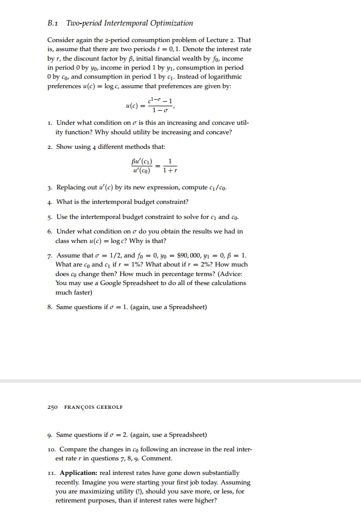 income in period 0 by yo, income in period 1 by y1,