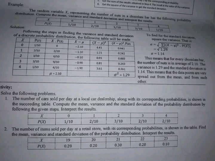 answer the following Example Get the square off the variance to get