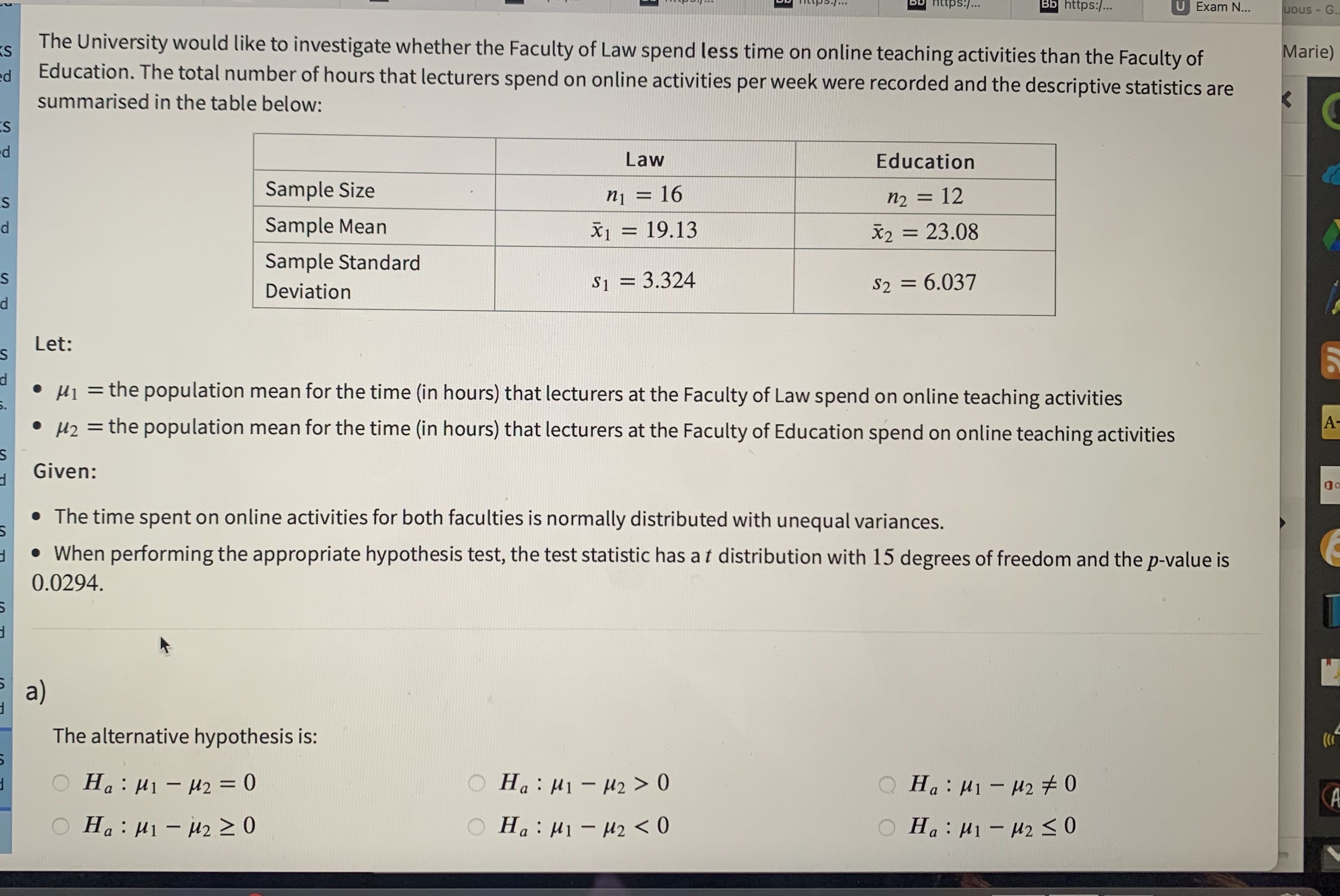 online teaching activities than the Faculty of Marie) d Education. The total