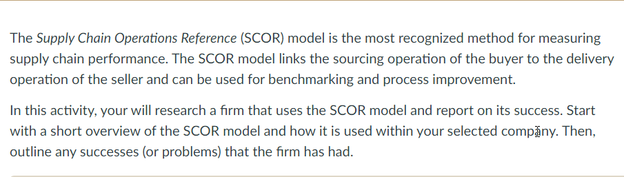 method for measuring supplv chain performance. The SCOR model links the sourcing