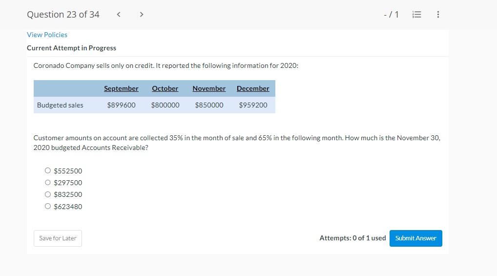 Question 23 of 34 View Policies Current Attempt in Progress Coronado Company