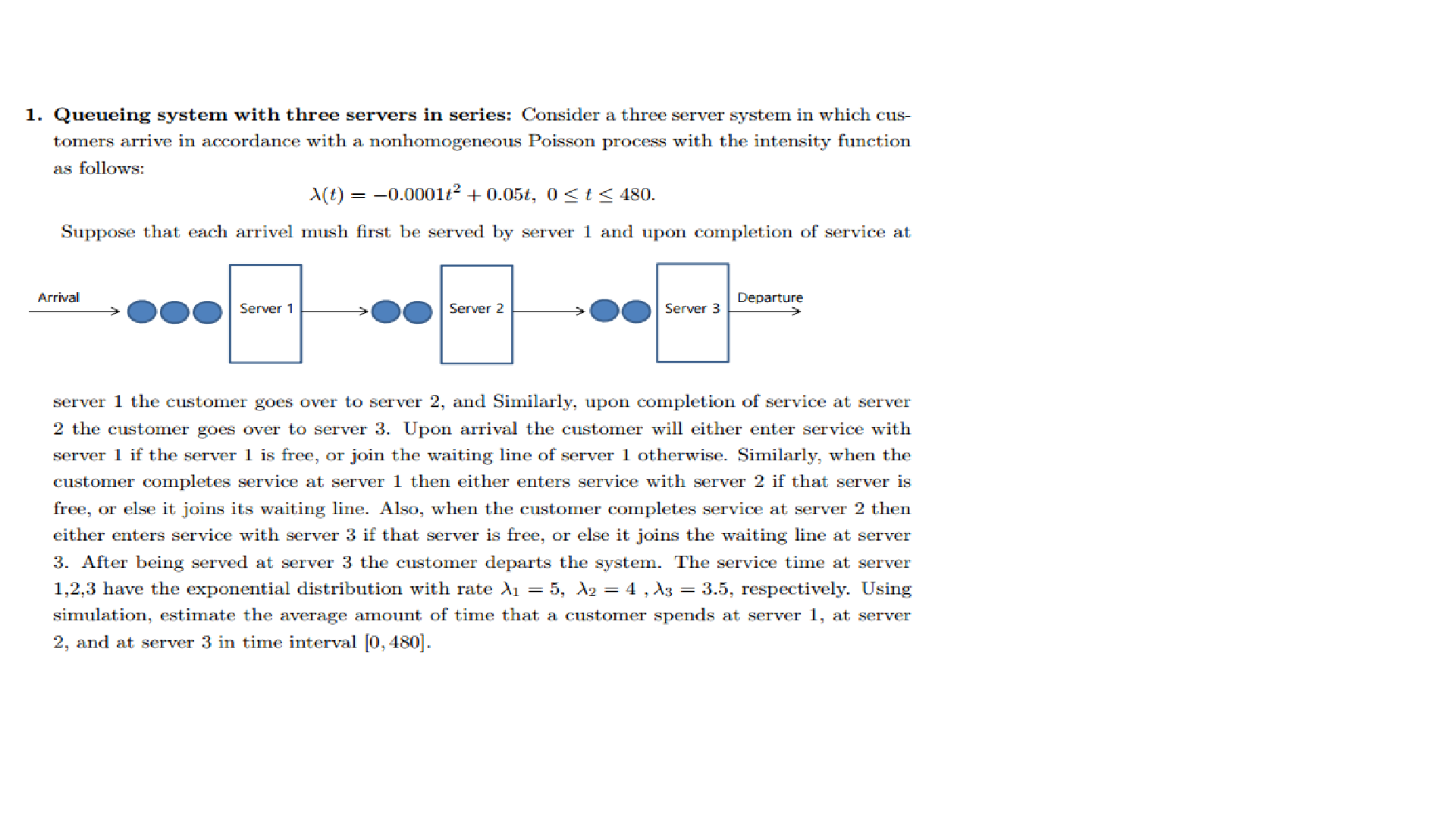 Queueing system with three servers in series: Consider a three server system