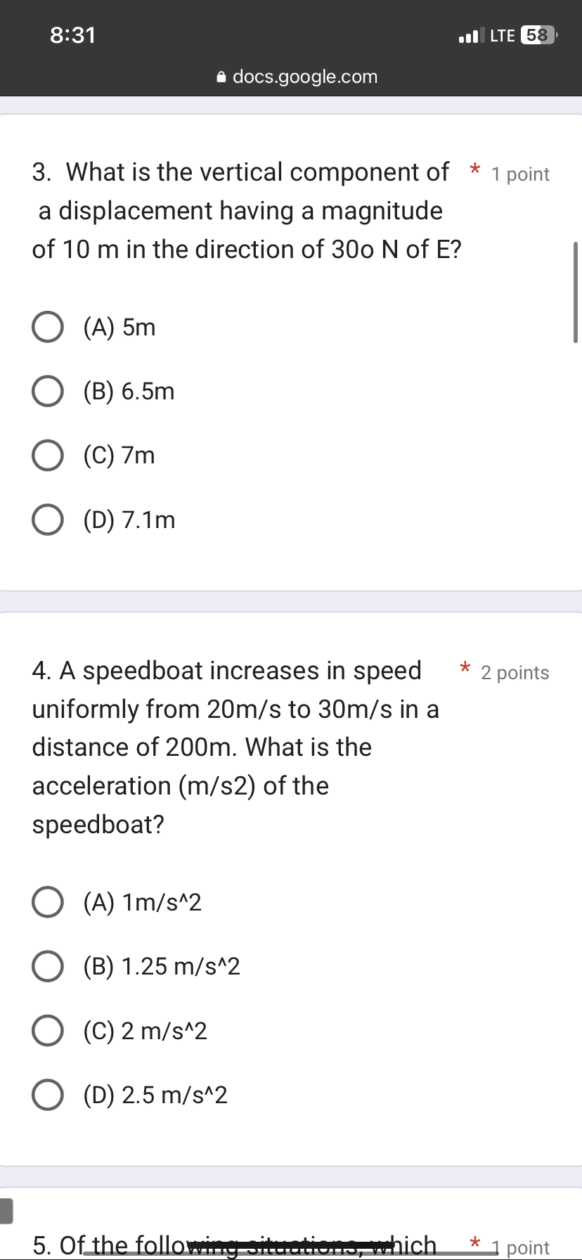  ANSWER THE FOLLOWING WITH SHORT SOLUTION i docs.google.c0m 7. A ball
