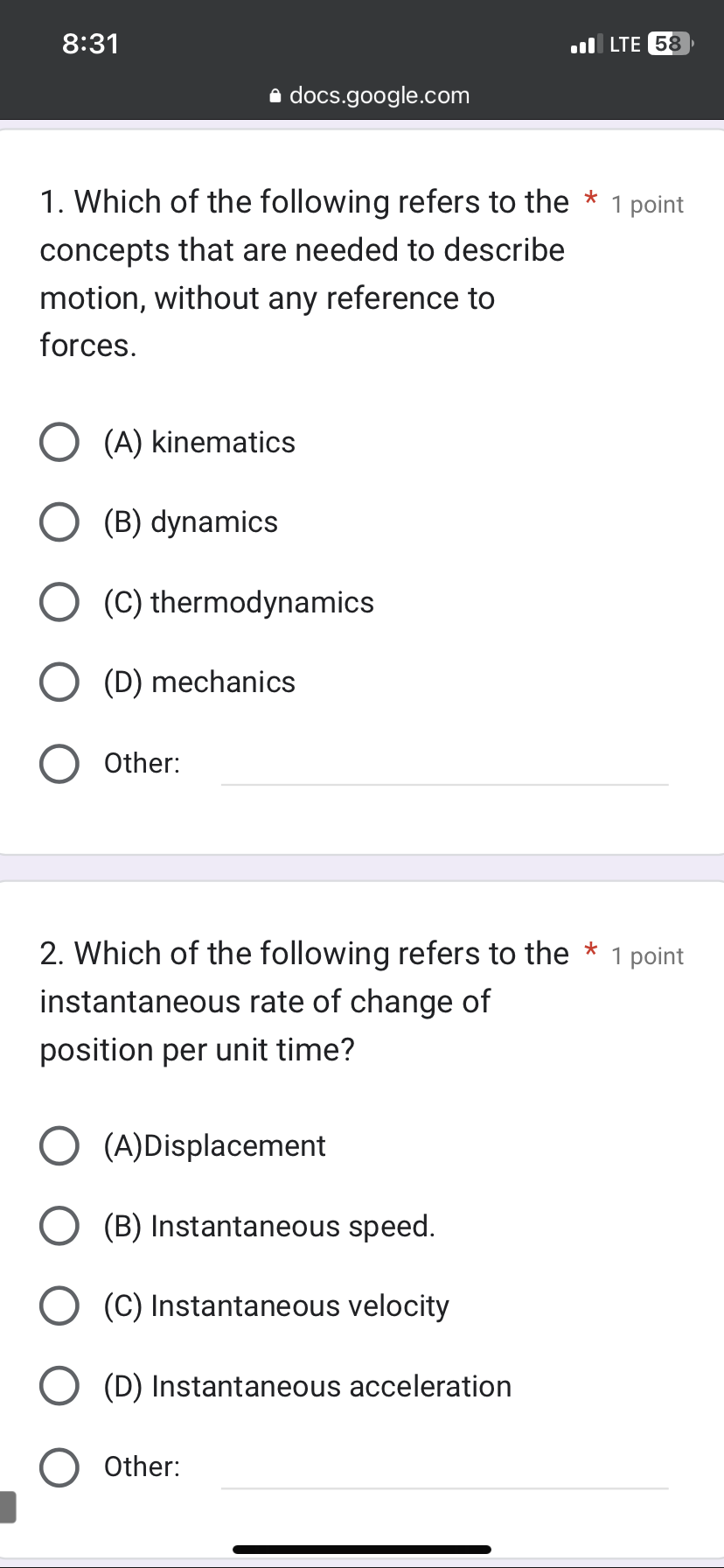 thrown vertically upward * 1 point returns to the starting point in