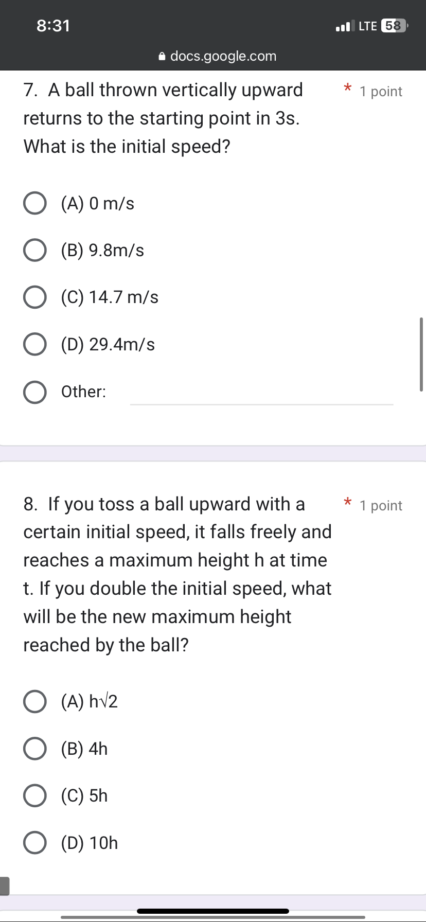 upward with a * 1 point certain initial speed, it falls freely