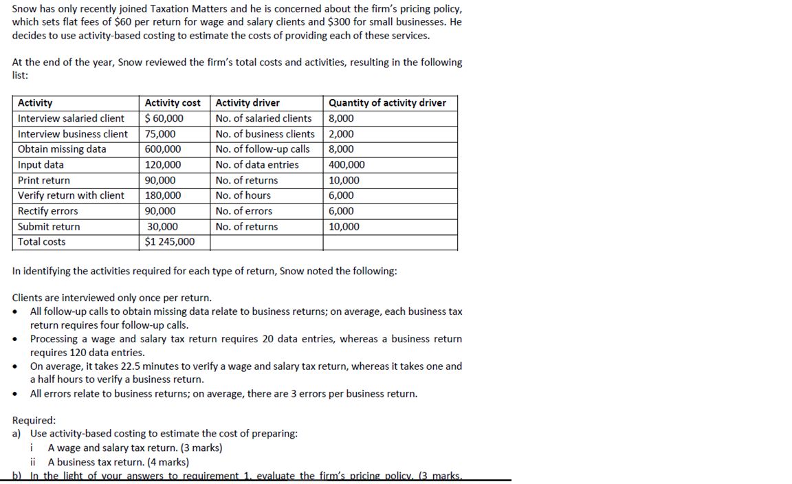 please solve this question. Snow has only recently joined Taxation Matters and