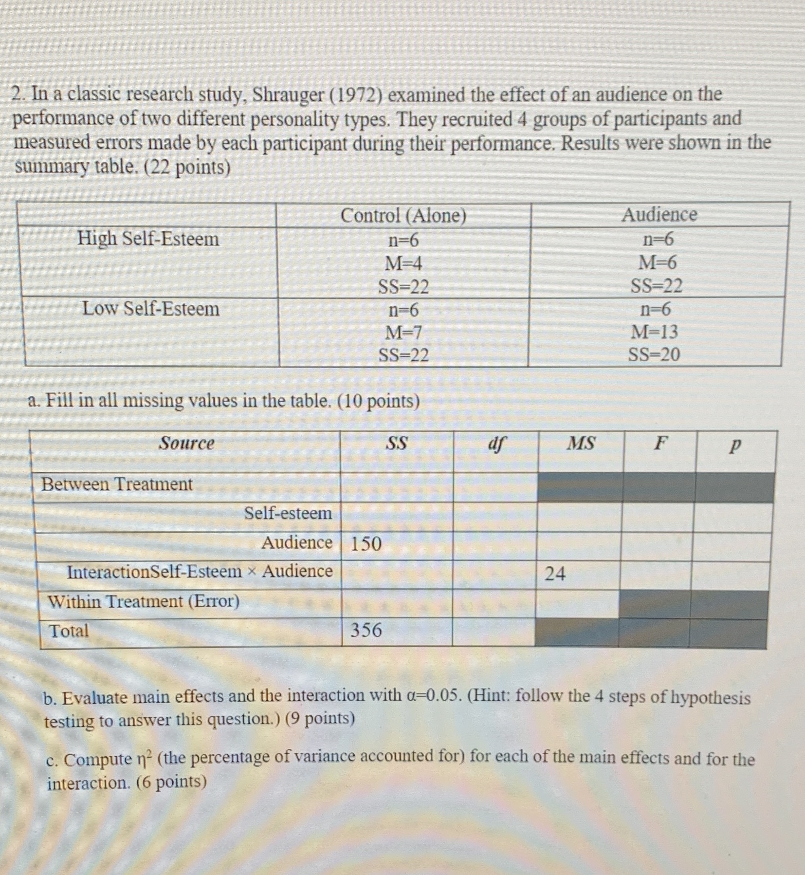 I need help with this question 2. In a classic research study,