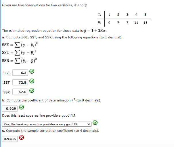 Given are five observations for two variables,XandY. The estimated regression equation for