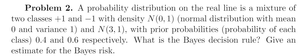 mixture of two classes +1 and 1 with density N (0, 1)