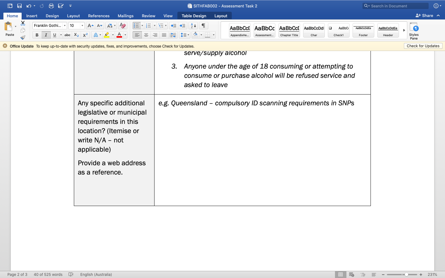 W SITHFABO02 - Assessment Task 2 Q . Search in Document