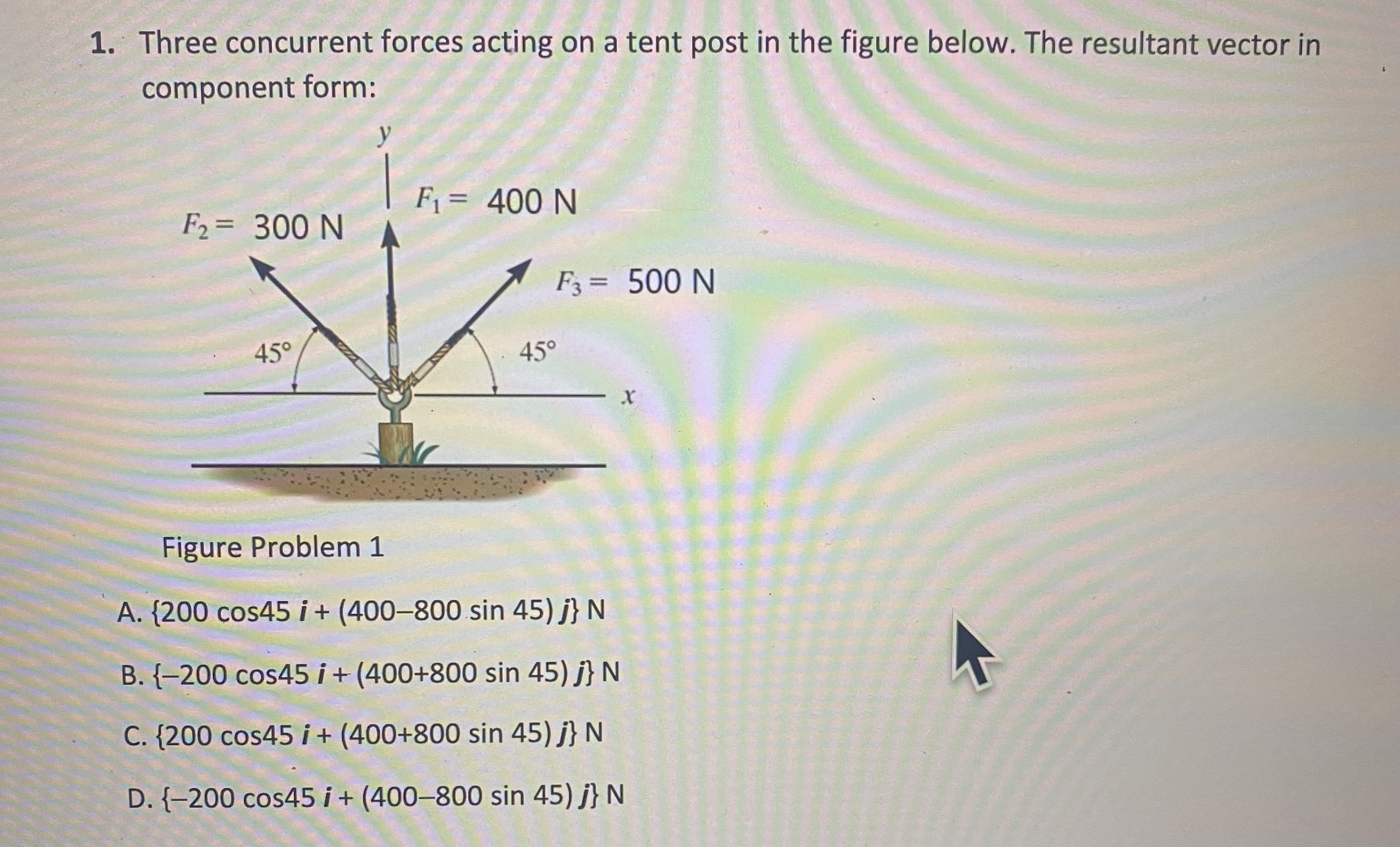  1. Three concurrent forces acting on a tent post in the