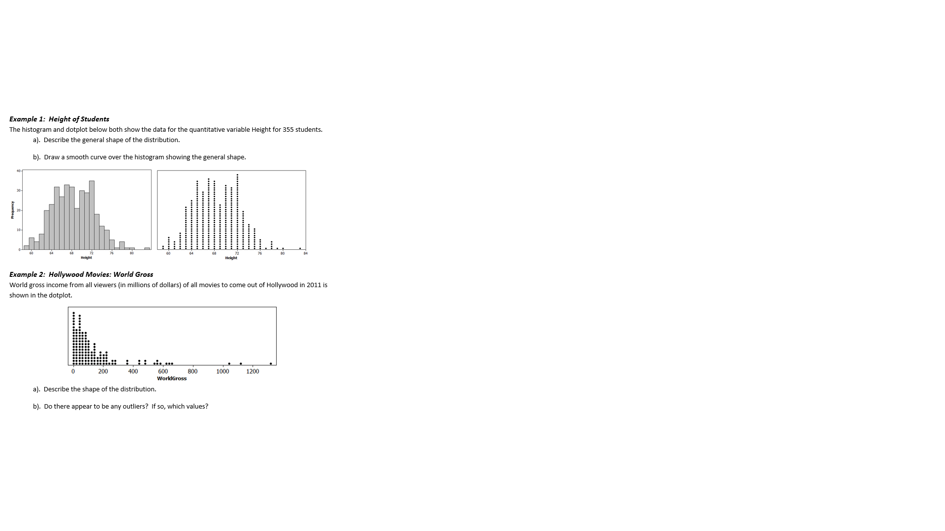  Example 1: Height of Students The histogram and dotplot below both