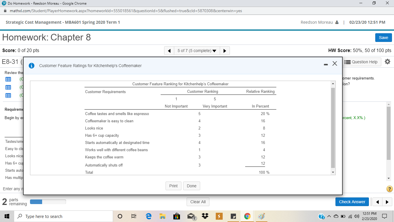 Homework - Reedson Moreau - Google Chrome - X mathxl.com/Student/PlayerHomework.aspx?homeworkld=555018561&questionld=5&flushed=true&cld=5870308&centerwin=yes Strategic Cost
