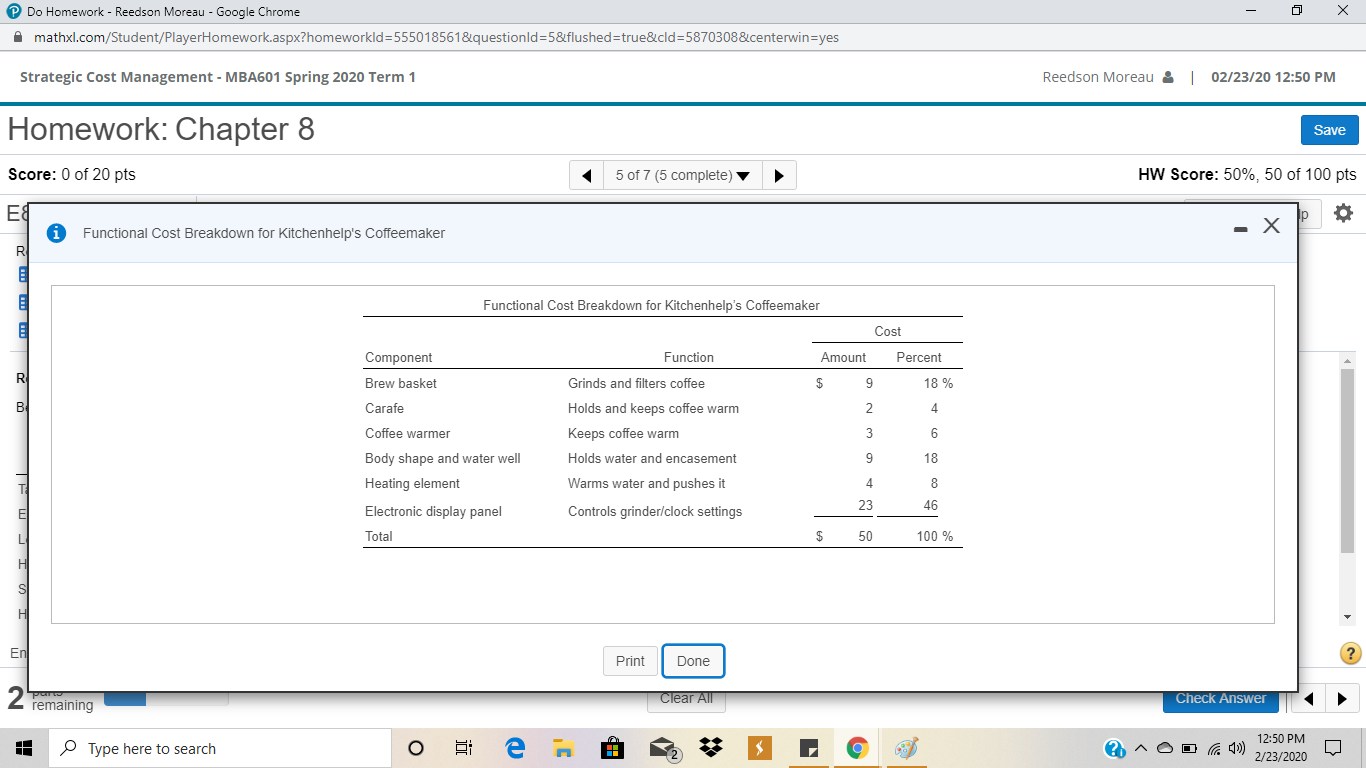 of 7 (5 complete) HW Score: 50%, 50 of 100 pts E8-31