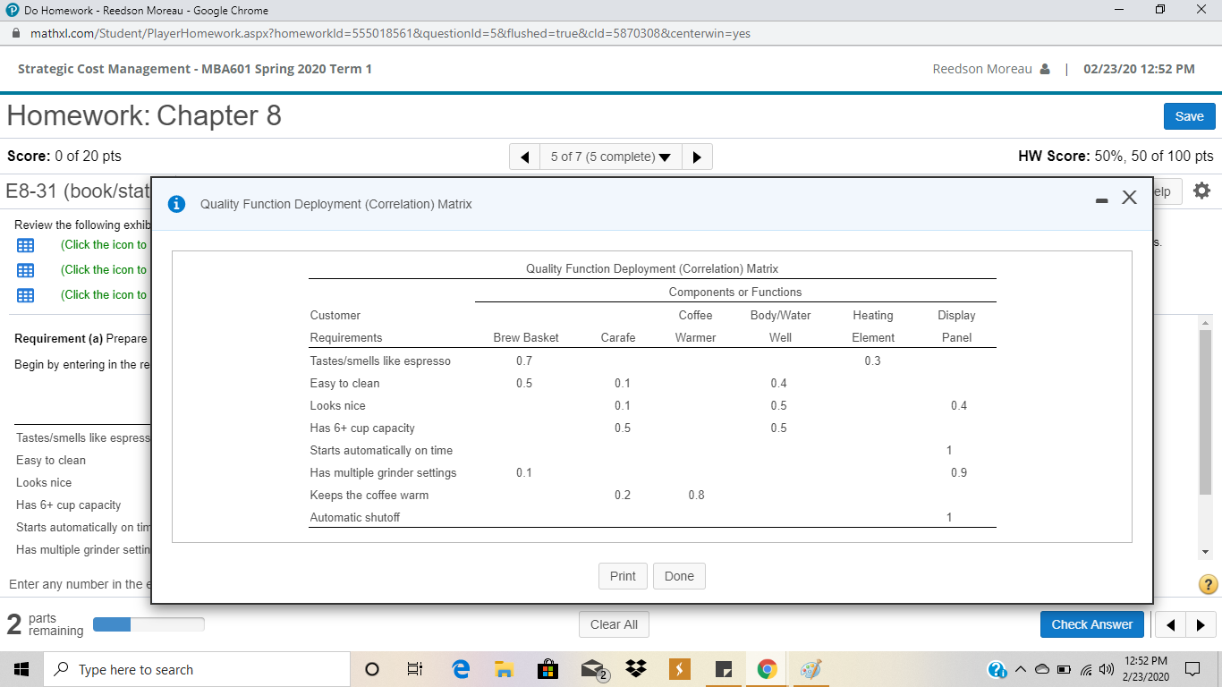 the icon to view the functional cost breakdown.) (a) Prepare an exhibit