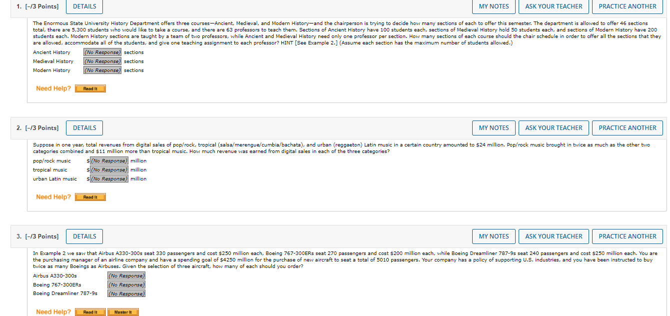 courses-Ancient, Medieval, and Modern History-and the chairperson is trying to decide how