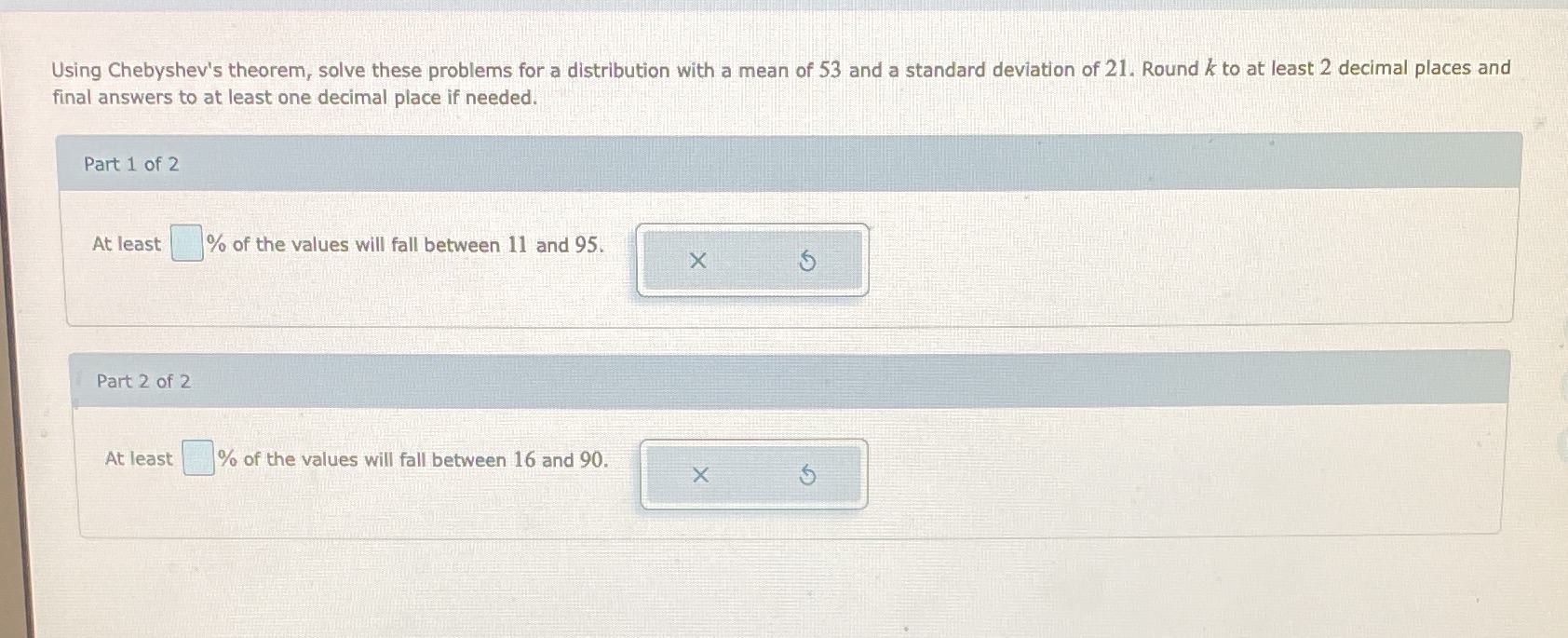 mean of 53 and a standard deviation of 21. Round k to