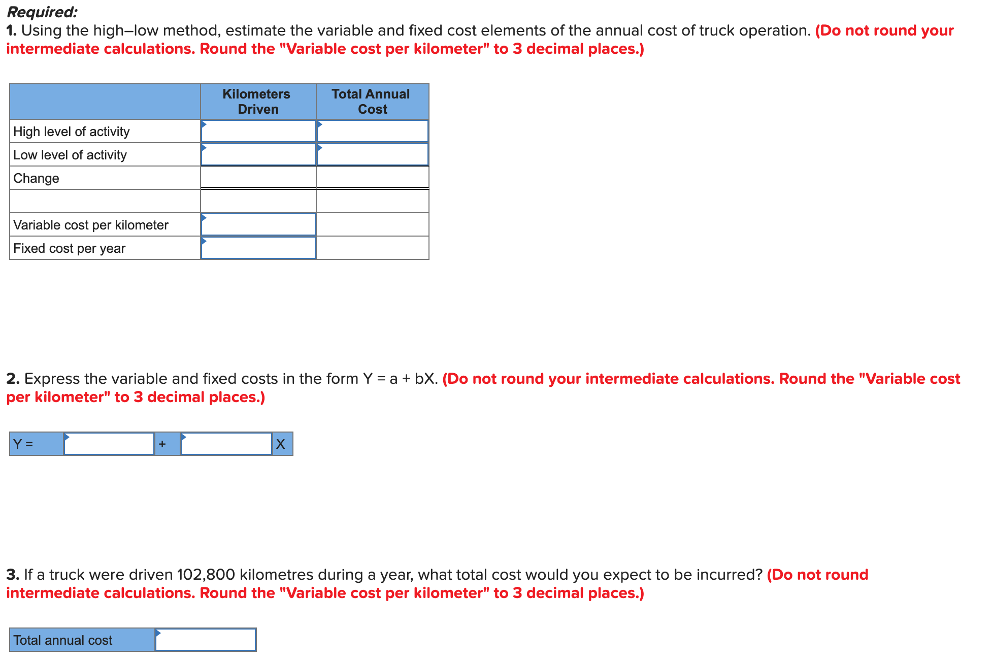 cost elements of the annual cost of truck operation. (Do not round