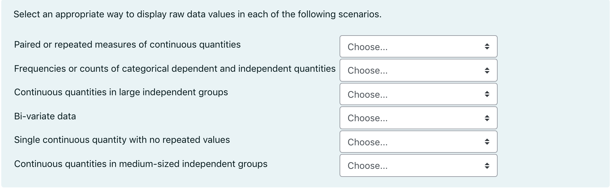 values in each of the following scenarios. Paired or repeated measures of