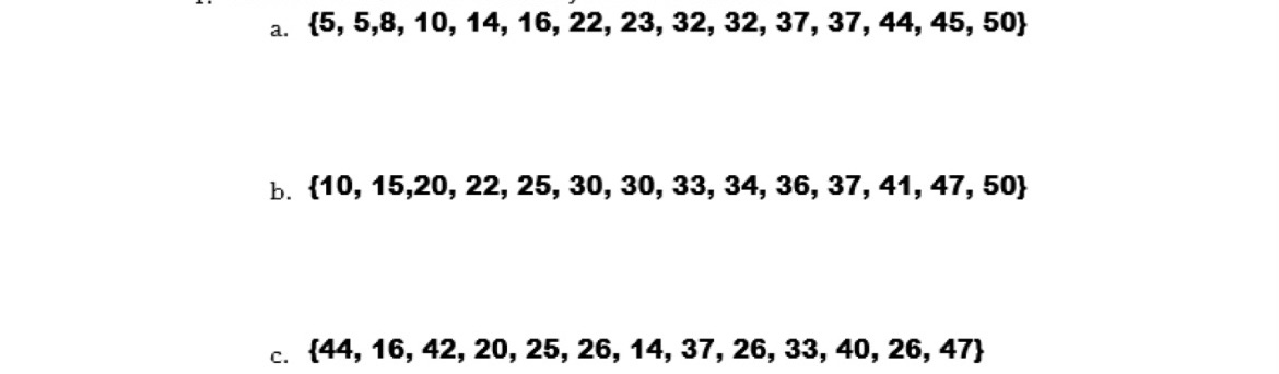Hi, hello! Help me find the five numbers summary for each data