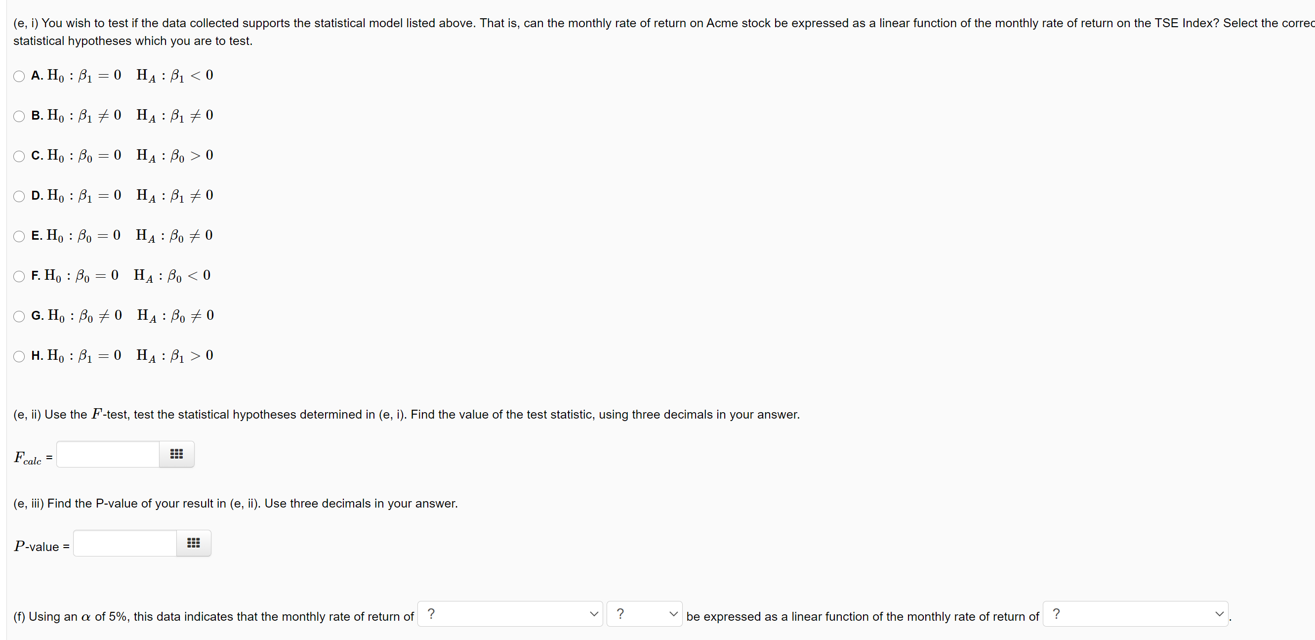 linear function of the monthly rate of return on the TSE Index?