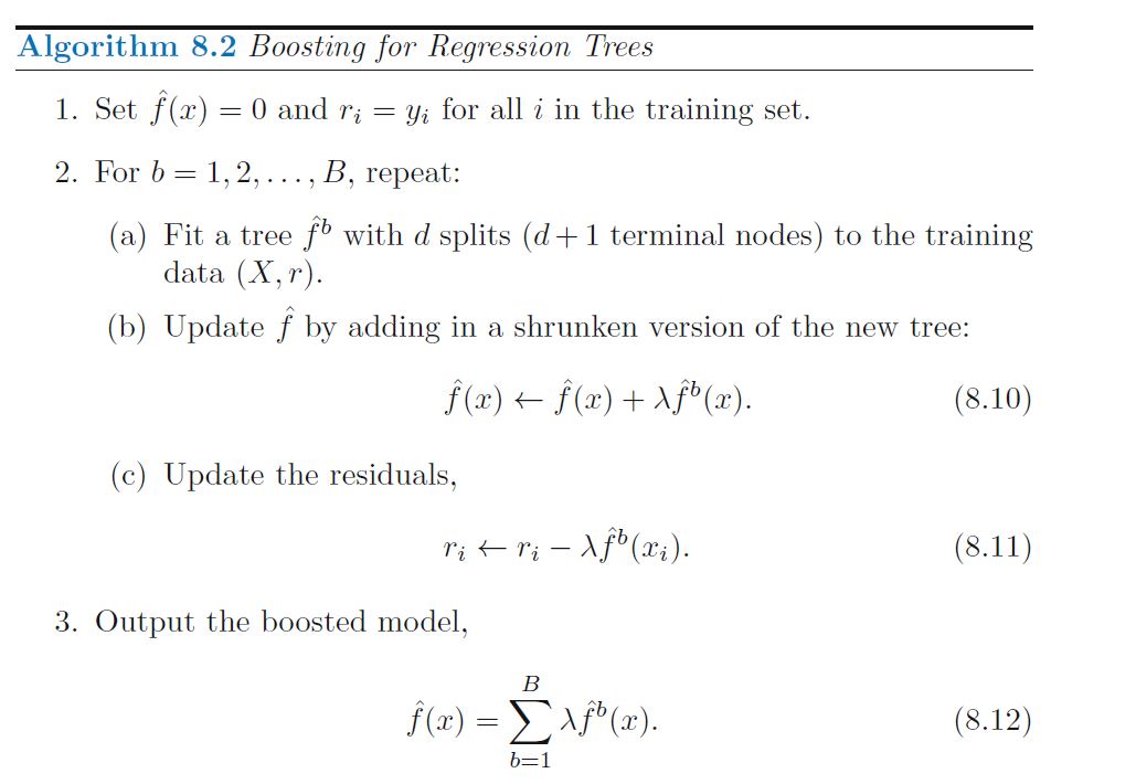 Boosting for Regression Trees 1. Set f(x) = 0 and ri =