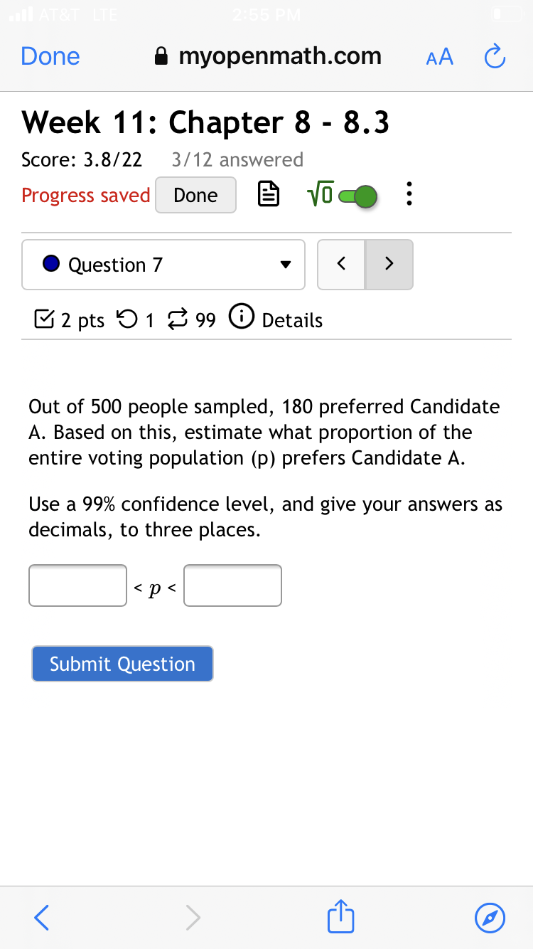  Done 8 myopenmath.com AA 0 Week 11: Chapter 8 - 8.3