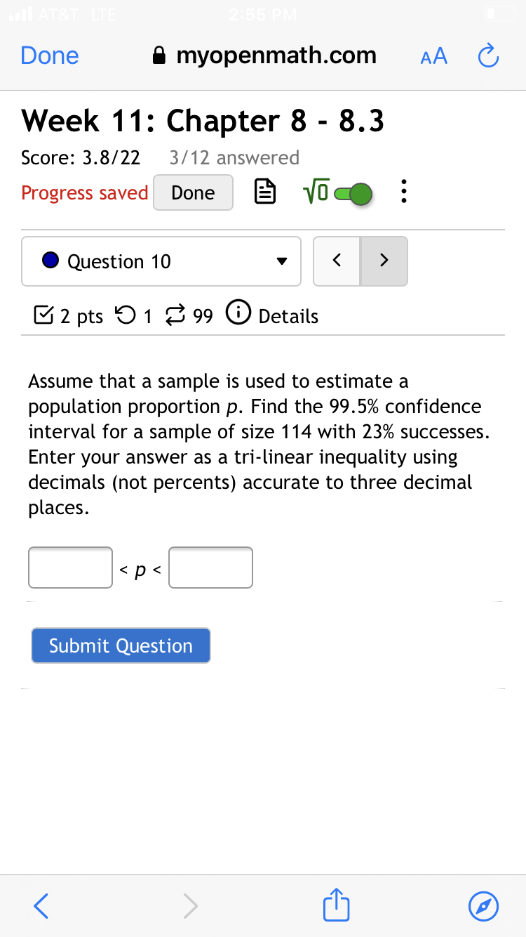 used to estimate a population proportion p. Find the 95% confidence interval