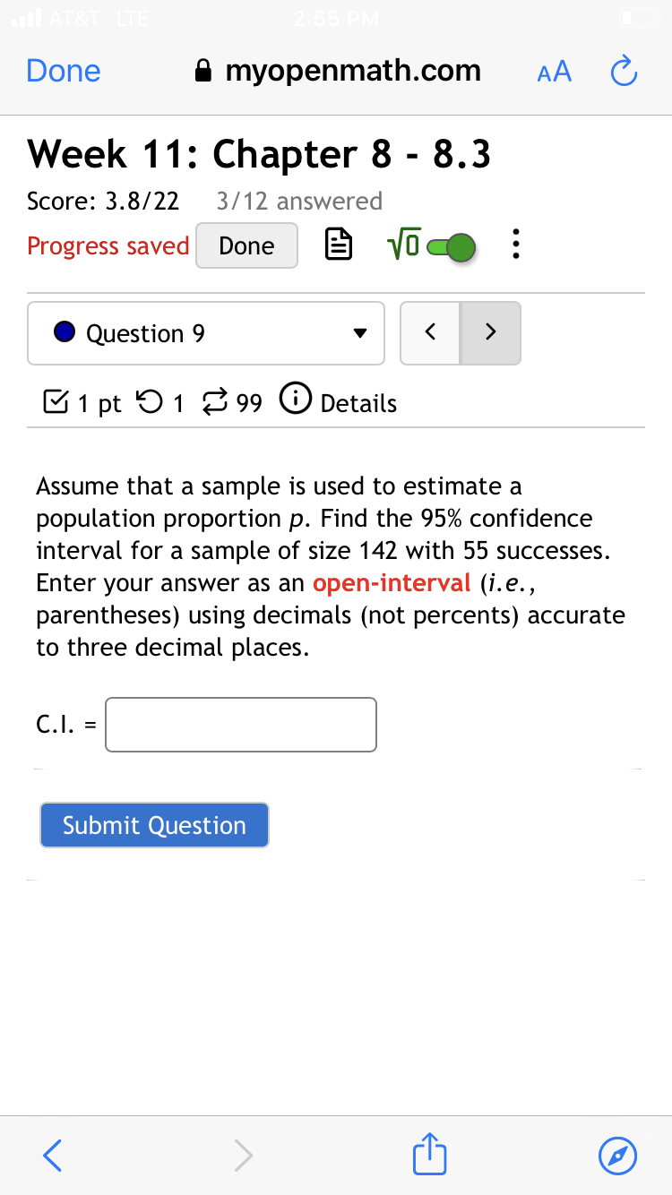 decimal places. Done 8 myopenmath.com AA 0 Week 11: Chapter 8 -