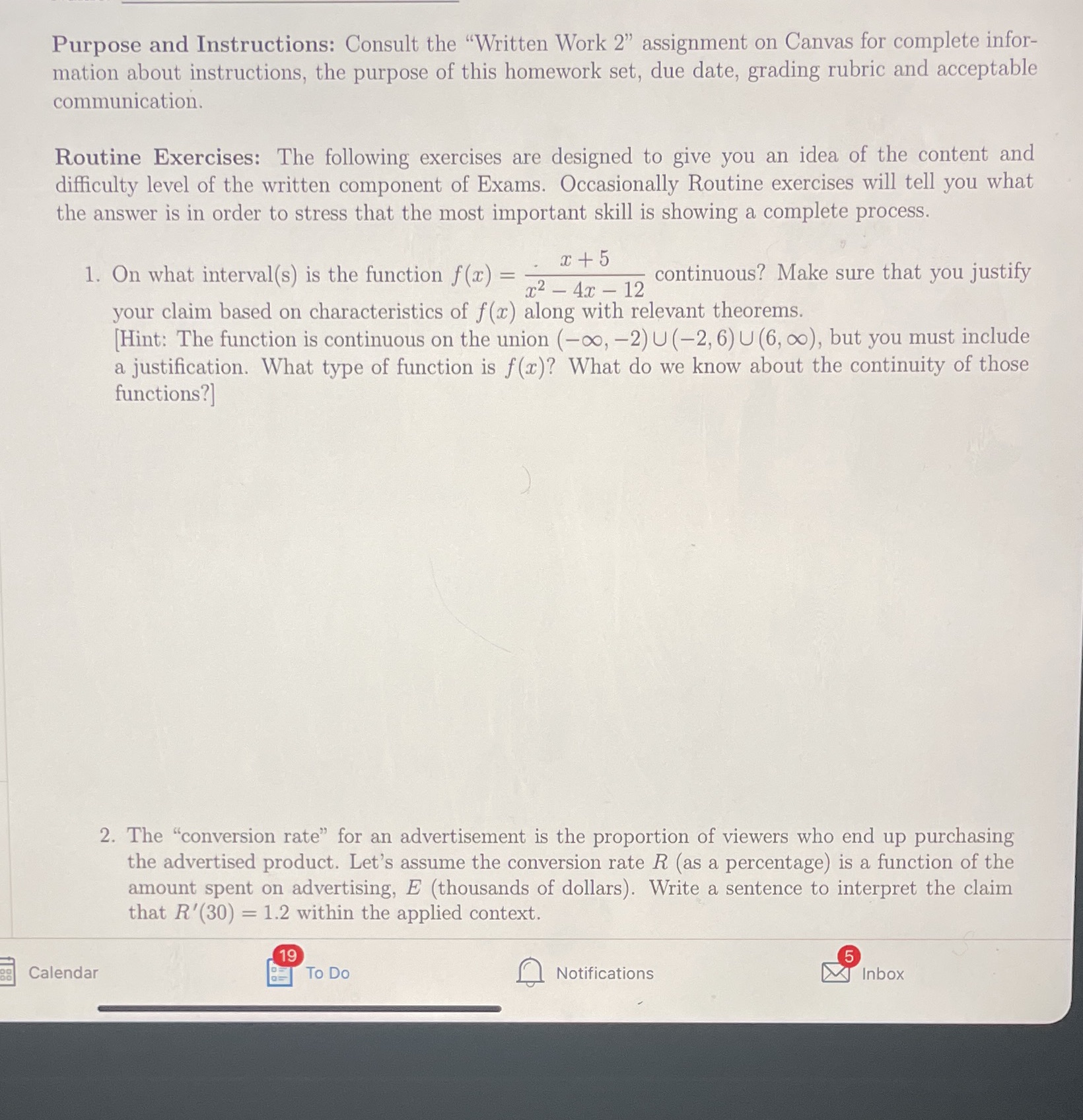 Purpose and Instructions: Consult the \"Written Work 2\" assignment on Canvas