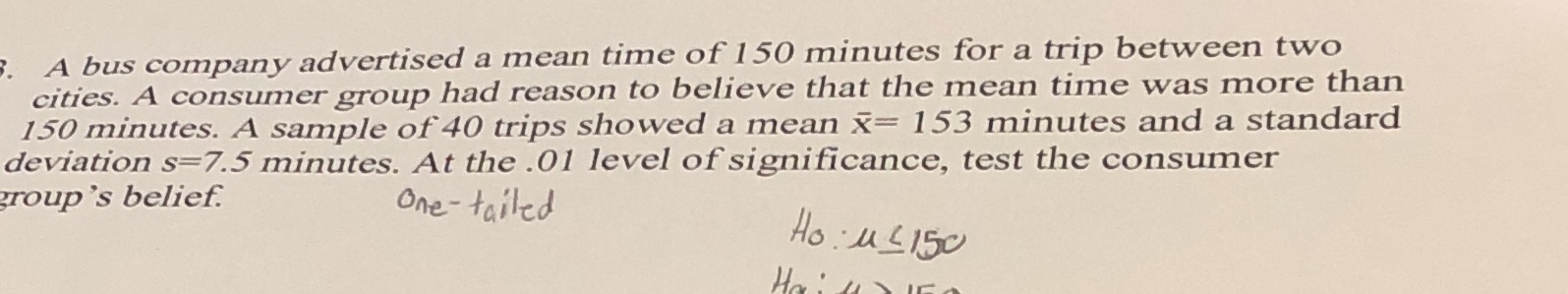 What is the null hypothesis and alternative hypothesis? A bus company advertised