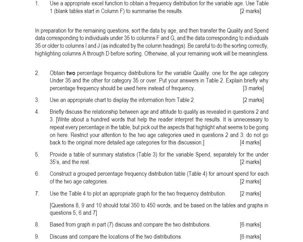for the variable age. Use Table 1 (blank tables start in Column