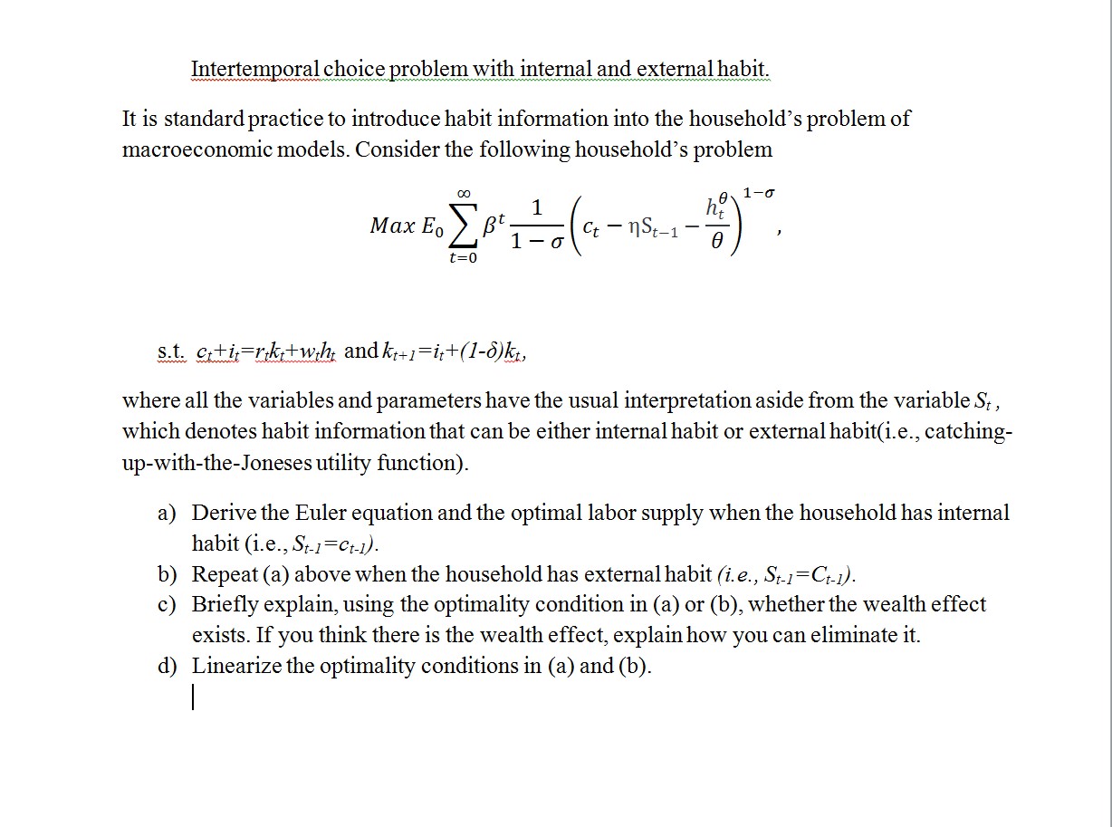 Intertemporal choice problem with internal and external habit Intertemporal choice problem