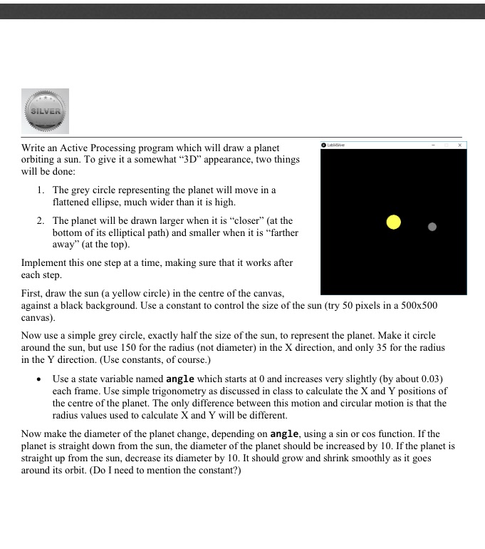  Write an Active Processing program which will draw a planet orhiting
